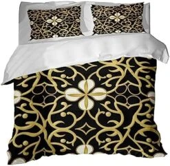 GRANKER 3 Piece Bed Set Golden Floral Pattern For All Season, Men/Women Bedroom Hotel Dormitory Guest Room53x79in(135cmX200cm) -Amazon Shop 515AL7VUudL. AC