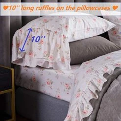 Ueen's House Shabby Floral Bed Sheet Set 4-Piece Queen Size French Country Ruffle Bed Sets -Amazon Shop 516lupvxkbL