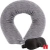 Lusso Gear Twist Memory Foam Travel Pillow -Neck, Lumbar & Leg Support - Adjustable Pillow For Plane, Car, Home - Machine Washable/Dryer Safe Cover - Attaches To Luggage - Ear Plugs, Eye Mask (Gray)