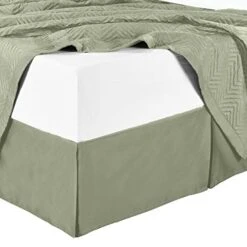 100% Cotton Bed Skirts (15 Inch Drop) 450TC -Full Size, Solid Sage- Pleated Tailored Bedskirts With Split Corners