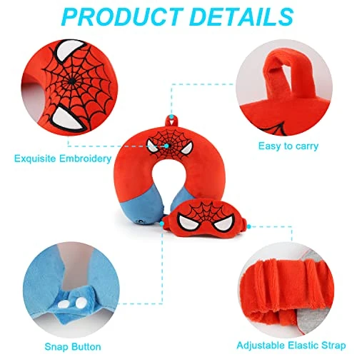 Superhero Travel Pillow For Kids & Adults With Sleep Eye Mask, Memory Foam U-Shaped Neck Pillow With Washable Cover, Soft Head Support Travel Accessories For Airplane Car Train Bus Recline, Red 3 Superhero Travel Pillow For Kids & Adults With Sleep Eye Mask, Memory Foam U-Shaped Neck Pillow With Washable Cover, Soft Head Support Travel Accessories For Airplane Car Train Bus Recline, Red - Image 3