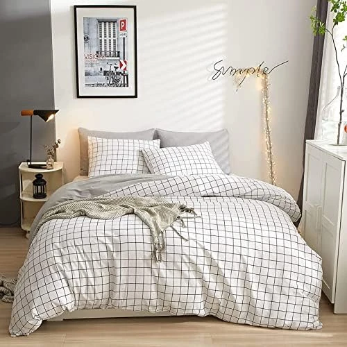 Modern Style Geometric Plaid Duvet Cover King Grey Soft 100% Washed Cotton Plaid Grid Bedding Set With 2 Pillowcases Classic Grid Plaid Gingham Duvet Cover With Zipper Closure 10 Modern Style Geometric Plaid Duvet Cover King Grey Soft 100% Washed Cotton Plaid Grid Bedding Set With 2 Pillowcases Classic Grid Plaid Gingham Duvet Cover With Zipper Closure - Image 10