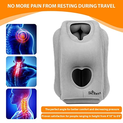 Skyrest Inflatable Travel Pillow - Neck Pillows For Travel, Travel Pillows For Sleeping Comfortably On Airplanes, Airplane Pillow For Buses, Cars, Office & Trains-Free Eye Mask And Earplugs- Grey 6 Skyrest Inflatable Travel Pillow - Neck Pillows For Travel, Travel Pillows For Sleeping Comfortably On Airplanes, Airplane Pillow For Buses, Cars, Office & Trains-Free Eye Mask And Earplugs- Grey - Image 6