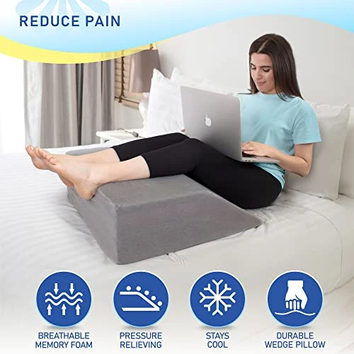 Healthex Leg Elevation Pillow With Memory Foam Top - Elevated Leg Rest Pillow For Circulation, Swelling, Kneef - Wedge Pillow For Legs, Sleeping, Reading, Relaxing - Removable Washable Cover (8 Inch) 5 Healthex Leg Elevation Pillow With Memory Foam Top - Elevated Leg Rest Pillow For Circulation, Swelling, Kneef - Wedge Pillow For Legs, Sleeping, Reading, Relaxing - Removable Washable Cover (8 Inch) - Image 5