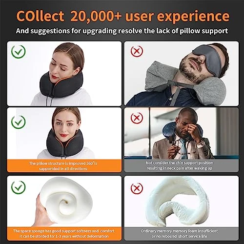 MLVOC Travel Pillow 100% Pure Memory Foam Neck Pillow, Comfortable & Breathable Cover, Machine Washable, Airplane Travel Kit With 3D Contoured Eye Masks, Earplugs, And Luxury Bag, Standard (Black) 4 MLVOC Travel Pillow 100% Pure Memory Foam Neck Pillow, Comfortable & Breathable Cover, Machine Washable, Airplane Travel Kit With 3D Contoured Eye Masks, Earplugs, And Luxury Bag, Standard (Black) - Image 4