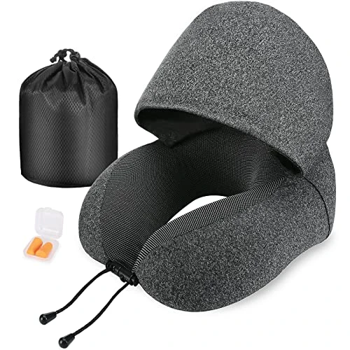 Cirorld Memory Foam Pillow For Travel With Hood, Adult Airplane Portable Pillow For Head Rest Neck Support, Office Cars Trains Long Flights Sleeping (Deep Grey) 1 Cirorld Memory Foam Pillow For Travel With Hood, Adult Airplane Portable Pillow For Head Rest Neck Support, Office Cars Trains Long Flights Sleeping (Deep Grey)