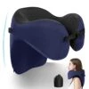 TripGood Neck Pillow For Travel - Extra Upper Back Support - Back Buckle Strap - Memory Foam Airplane Neck Pillow - Portable Travel Accessories - Blue