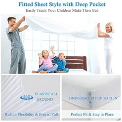 FLUESTON Twin Mattress Protector 100% Waterproof Cover, All Seasons Fitted Sheet Cooling Bamboo Mattress Cover Pad Fits Up 8-21 Inch Twin Size Mattress, Ultra Soft Breathable Noiseless, Vinyl Free -Amazon Shop 51A0qYAsWGS