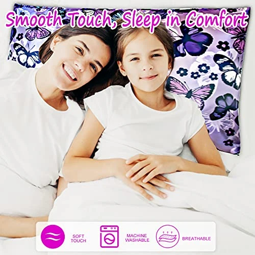 Ilk Satin Pillowcase For Hair And Skin Soft Satin Pillow Cases Standard Size Pack Of 2, Wrinkle, Fade-Resistant With Envelope Closure (20’’x26’’, Purple, Butterflies & Flower) 5 Ilk Satin Pillowcase For Hair And Skin Soft Satin Pillow Cases Standard Size Pack Of 2, Wrinkle, Fade-Resistant With Envelope Closure (20’’x26’’, Purple, Butterflies & Flower) - Image 5