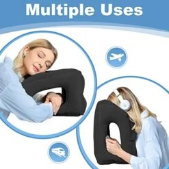 ExiBryony Inflatable Travel Pillow Sleeping Support Neck And Head Comfortably, Used For Airplane/Train/Office/Car, Anti-Asphyxiation (Black) -Amazon Shop 51BirbUdVcL