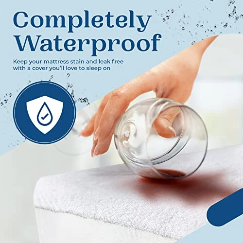 Fitted 100% Waterproof Mattress Cover (Queen Size) - Breathable Super Soft & Noiseless Cotton Terry Fabric Matress Fitted Cover 2 Fitted 100% Waterproof Mattress Cover (Queen Size) - Breathable Super Soft & Noiseless Cotton Terry Fabric Matress Fitted Cover - Image 2