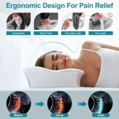 BQYPOWER Cervical Pillow For Neck And Shoulder Pain Relief Sleeping, Contour Memory Foam Pillow, Ergonomic Orthopedic Neck Support Pillow For Side Back And Stomach Sleepers