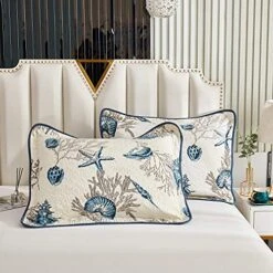 Quilted Pillow Shams King Size Set Of 2 Cotton Coastal Beach Decorative Pillow Covers Navy Blue Nautical Seashells Bedroom Decor 13 Quilted Pillow Shams King Size Set Of 2 Cotton Coastal Beach Decorative Pillow Covers Navy Blue Nautical Seashells Bedroom Decor -Amazon Shop 51FGo3YY5nS