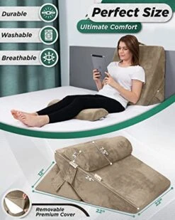 Lunix LX6 3pcs Orthopedic Bed Wedge Pillow Set, Post Surgery Memory Foam For Back, Leg And Knee Pain Relief, Sitting Pillow For Reading, Adjustable Pillows For Acid Reflux And GERD For Sleeping Brown