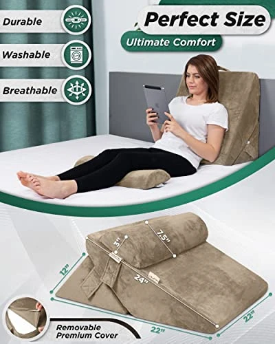 Lunix LX6 3pcs Orthopedic Bed Wedge Pillow Set, Post Surgery Memory Foam For Back, Leg And Knee Pain Relief, Sitting Pillow For Reading, Adjustable Pillows For Acid Reflux And GERD For Sleeping Brown 1 Lunix LX6 3pcs Orthopedic Bed Wedge Pillow Set, Post Surgery Memory Foam For Back, Leg And Knee Pain Relief, Sitting Pillow For Reading, Adjustable Pillows For Acid Reflux And GERD For Sleeping Brown