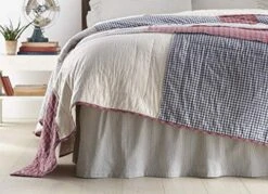 Tteras Seersucker Ticking Striped Cotton Americana Split Corners Gathered King Bed Skirt, 78x80x16, Denim Blue -Amazon Shop 51Fu7V6IiNL