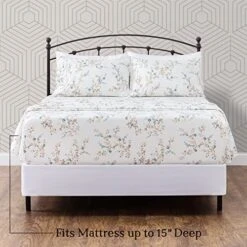 Traditional Floral Printed Elegant Patterned King Bed Sheet Set 4-Piece - 1 Flat Sheet 1 Fitted Sheet And 2 Pillowcases - Ultra Soft Wrinkle Stain Resistant Microfiber Sheets - Blue -Amazon Shop 51Fvl46886L