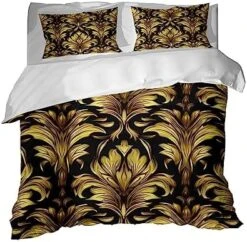 GRANKER 3 Piece Bed Set Golden Floral Pattern For All Season, Men/Women Bedroom Hotel Dormitory Guest Room53x79in(135cmX200cm) -Amazon Shop 51GZKc62ACL. AC