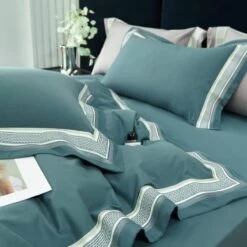 LEIGE Long Staple Cotton Light Woolen Four-Piece Set Cotton Woolen Wide Edge Craft Sheet Type/bedware (Color : Black, Size : 220 * 240cm) -Amazon Shop 51GgJ0wClnL