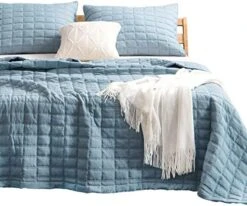 Quilt-Bedding-Coverlet-Blanket-Set, Machine Washable, Ultra Soft, Lightweight, Stone-Washed, Detailed Stitching-Solid Color, King + 2 Shams, Grey Blue -Amazon Shop 51I4nAtIQL. AC