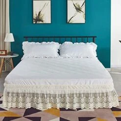 Tulle Lace Trimmed Elastic Pleated Bed Skirt ,Ruffle Wrap Around Bed Wrap Easy Fit,Dust Wrinkle, Twin/Full/Queen/King (Pink,Queen) -Amazon Shop 51IKOkdwVAL. AC 2