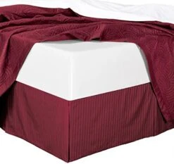 300tc Cotton Stripes Pleated Tailored Bed Skirt With 15 Inches Drop And Split Corners (Queen, Taupe)