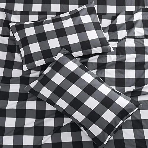 - Gray Plaid Sheet Set, Buffalo Check Gingham Geometric Checker Pattern Printed In Dark Grey White, Soft Microfiber Bedding (4pcs, Queen Size) 3 - Gray Plaid Sheet Set, Buffalo Check Gingham Geometric Checker Pattern Printed In Dark Grey White, Soft Microfiber Bedding (4pcs, Queen Size) - Image 3