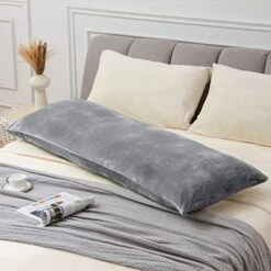 Body Pillow Cover With Zipper Closure, Super Soft And Cozy Fuzzy Fleece Body Pillow Case Cover 20 X 54 Inches, Luxury Fluffy Plush Long Body Pillow Pillowcase For Fall And Winter(Gray)