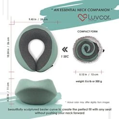 Luvcor Premium Quality Memory Foam Travel Neck Pillow Bundle - Best Ergonomic Pillow For Airplane Travel, Car Ride, Sleeping. Comes With Eye Mask, Earplugs And Storage Bag. (Imperial Green) -Amazon Shop 51JsLwNbZHL