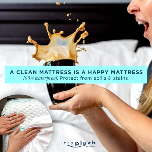 Ultra Plush Premium Waterproof Mattress Protector (Split King) – Ultra Soft, Breathable, Vinyl Free, Noiseless Mattress Cover, Fitted Style With Deep Pockets (15-18") 4 Ultra Plush Premium Waterproof Mattress Protector (Split King) – Ultra Soft, Breathable, Vinyl Free, Noiseless Mattress Cover, Fitted Style With Deep Pockets (15-18") - Image 4