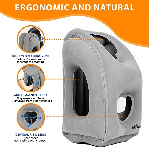 Skyrest Inflatable Travel Pillow - Neck Pillows For Travel, Travel Pillows For Sleeping Comfortably On Airplanes, Airplane Pillow For Buses, Cars, Office & Trains-Free Eye Mask And Earplugs- Grey 5 Skyrest Inflatable Travel Pillow - Neck Pillows For Travel, Travel Pillows For Sleeping Comfortably On Airplanes, Airplane Pillow For Buses, Cars, Office & Trains-Free Eye Mask And Earplugs- Grey - Image 5