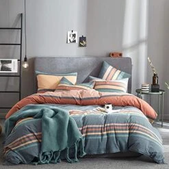 3 Pieces Luxury Duvet Cover Set, Premium Washed Cotton Comforter Cover, Rainbow Gray Duvet Cover With Zipper & Two Pillowcases, Ultra Soft N Breathable For All Season (Queen, 90x90 Inches)