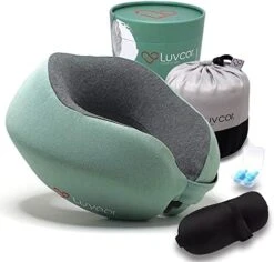 Luvcor Premium Quality Memory Foam Travel Neck Pillow Bundle - Best Ergonomic Pillow For Airplane Travel, Car Ride, Sleeping. Comes With Eye Mask, Earplugs And Storage Bag. (Imperial Green) -Amazon Shop 51KsseqohnL. AC