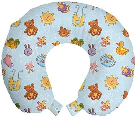 Nautical Travel Pillow Neck Rest, Vintage Marine Style Pattern With Whale Shark Jellyfish Seahorse, Memory Foam Traveling Accessory For Airplane And Car, 12", Sky Blue 9 Nautical Travel Pillow Neck Rest, Vintage Marine Style Pattern With Whale Shark Jellyfish Seahorse, Memory Foam Traveling Accessory For Airplane And Car, 12", Sky Blue - Image 9