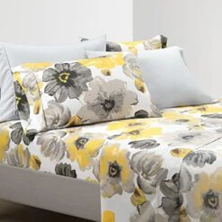 Ah Soft 6 Piece Sheet Set, Queen, Yellow & Gray