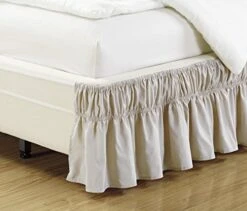 Collection Queen- King Easy Fit Bed Ruffle Wrap Around Elastic Bed Skirt With 17" Drop New Easy Install Solid Beige New