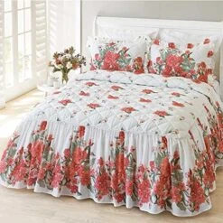 100% Cotton High 3-Pieces Ruffle Bed Skirt Queen Size Red Floral Quilted Bedspread Set With 2 Pillow Shams 20″Deep Dust Ruffle Drop 3-Side Dust Ruffle Drape Fitted Sheet For Bed Cover(White, Queen) 23 100% Cotton High 3-Pieces Ruffle Bed Skirt Queen Size Red Floral Quilted Bedspread Set With 2 Pillow Shams 20″Deep Dust Ruffle Drop 3-Side Dust Ruffle Drape Fitted Sheet For Bed Cover(White, Queen) -Amazon Shop 51LZ2Vc63xL. AC
