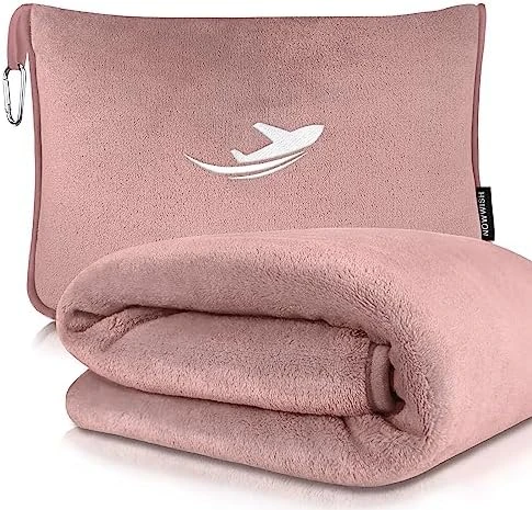 NOWWISH Travel Blanket Pillow - Travel Essentials Gifts For Women On Airplane, Camping, Car - Premium Soft 2 In 1 Airplane Blanket, Pink 9 NOWWISH Travel Blanket Pillow - Travel Essentials Gifts For Women On Airplane, Camping, Car - Premium Soft 2 In 1 Airplane Blanket, Pink - Image 9