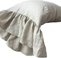 SASILK Ruffles Linen Pillowcase .Pure Flax Pillow Sham 100% French Linen Ruffled Pillow Cover ,Standard ,Queen ,King Size (Queen, Flax) -Amazon Shop 51MkcaeS8PL. AC 2