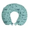 Nautical Travel Pillow Neck Rest, Vintage Marine Style Pattern With Whale Shark Jellyfish Seahorse, Memory Foam Traveling Accessory For Airplane And Car, 12", Sky Blue