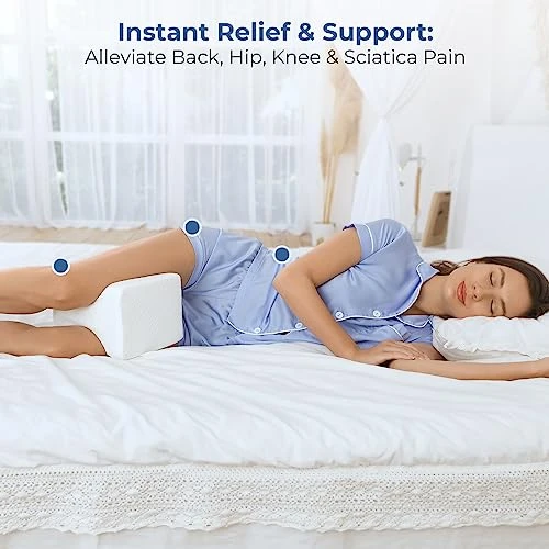 Knee Pillow For Side Sleepers - 100% Memory Foam Wedge Contour - Leg Pillows For Sleeping - Spacer Cushion For Spine Alignment, Back Pain, Pregnancy Support - Sciatica, Hip, Joint, Surgery Pain Relief 2 Knee Pillow For Side Sleepers - 100% Memory Foam Wedge Contour - Leg Pillows For Sleeping - Spacer Cushion For Spine Alignment, Back Pain, Pregnancy Support - Sciatica, Hip, Joint, Surgery Pain Relief - Image 2