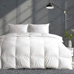 Lightweight Goose Feathers Down Comforter King, Cooling Feathers Down Duvet For Warm Weather -100% Organic Cotton, 750 Fill Power Down Quilt Thin Summer Duvet Insert (Ivory White, 106x90)