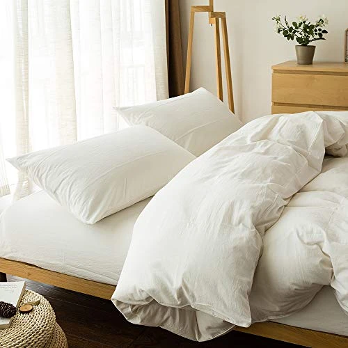 White Cotton Duvet Cover Queen Size 3-Piece Set Soft Cotton Bedding Comforter Cover Full Size With 2 Pillow Shams Solid Color Button Closure & Corner Ties (White, Full/Queen) 3 White Cotton Duvet Cover Queen Size 3-Piece Set Soft Cotton Bedding Comforter Cover Full Size With 2 Pillow Shams Solid Color Button Closure & Corner Ties (White, Full/Queen) - Image 3