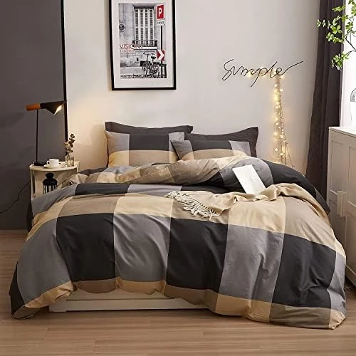 Modern Style Geometric Plaid Duvet Cover King Grey Soft 100% Washed Cotton Plaid Grid Bedding Set With 2 Pillowcases Classic Grid Plaid Gingham Duvet Cover With Zipper Closure 11 Modern Style Geometric Plaid Duvet Cover King Grey Soft 100% Washed Cotton Plaid Grid Bedding Set With 2 Pillowcases Classic Grid Plaid Gingham Duvet Cover With Zipper Closure - Image 11