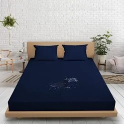 Dee's Collection Navy Blue Olympic/Queen Waterproof Mattress Protector Pad Cover Fitted Sheet Style Fits Up To 15" Inch Deep Pocket Easy Washable