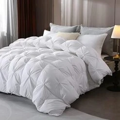 Pinch Pleat Goose Feathers Down Comforter Queen/Full Size, Ultra Soft Cotton Blend Cover, Luxury Fluffy Duvet Insert With 8 Corner Tabs, All-Season Medium Warm Bed Comforter(White, 90"x90") -Amazon Shop 51Puv6CXUL. AC