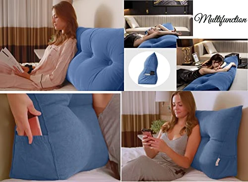 Peachwell Triangular Reading Bed Rest Pillow Large Bolster Cushion Headboard Backrest Wedge Pillow With Removable Cover And Two Large Side Pockets (Chalk Grey, Twin: 39 X 8 X 20 Inches) 3 Peachwell Triangular Reading Bed Rest Pillow Large Bolster Cushion Headboard Backrest Wedge Pillow With Removable Cover And Two Large Side Pockets (Chalk Grey, Twin: 39 X 8 X 20 Inches) - Image 3