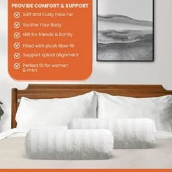 Cheer Collection Set Of 2 Faux Fur Bolster Pillows, Decorative Roll Pillow For Couch With Removable Washable Cover, Cylinder Neck Pillows For Bed, Chair Or Sofa, 8” X 24” Inch, White -Amazon Shop 51QlM4rDEQL