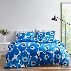 Marimekko - King Duvet Cover Set, Cotton Bedding With Matching Shams & Botton Closure, All Season Home Decor (Unikko Blue, King)