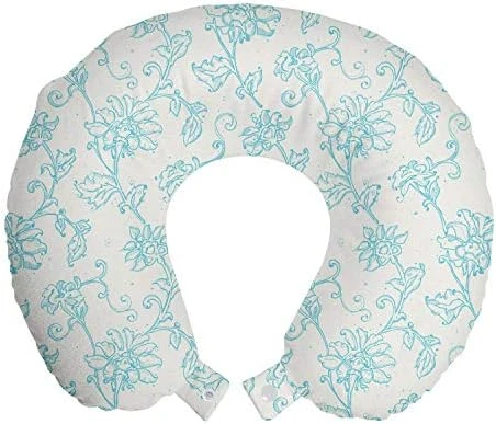 Nautical Travel Pillow Neck Rest, Vintage Marine Style Pattern With Whale Shark Jellyfish Seahorse, Memory Foam Traveling Accessory For Airplane And Car, 12", Sky Blue 5 Nautical Travel Pillow Neck Rest, Vintage Marine Style Pattern With Whale Shark Jellyfish Seahorse, Memory Foam Traveling Accessory For Airplane And Car, 12", Sky Blue - Image 5